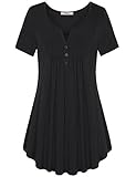 Bebonnie Shirts For Women, Girl's Henley V Neck Short Sleeve Casual Basic Easy Fit Tunic Top Black XL