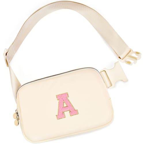 mibasies Initial Fanny Pack for Girls, Birthday Gifts for 4 5 6 7 8 9 10 11 12 13 Teen Girl - Cute Personalized Trend Stuff - Cream A