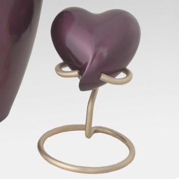 Classic Purple HEART Cremation Keepsake Urn, Brass Human Funeral Urn - Hand Made and Engraved , Set Includes Display Stand