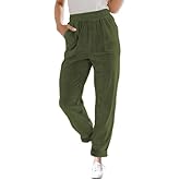 LOVESHOOT Army Green S Corduroy Pants for Women Elastic High Waist Pull On Straight Leg Slacks Casual Comfy Fall Winter Trousers with Pockets