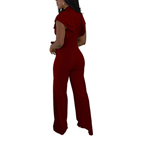 Women's Sexy Ruffles Short Sleeve Solid Hollow Out Loose Wide Legs Party Mini Club Jumpsuits Romper
