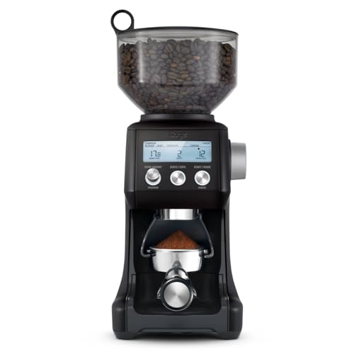 - The Smart Grinder Pro - Moulin à Café à Meules Coniques - Programmable, Automatique, Personnalisé - 60 Réglages, 165W, Inserts Porte-Filtre Inclus - Truffe Noire
