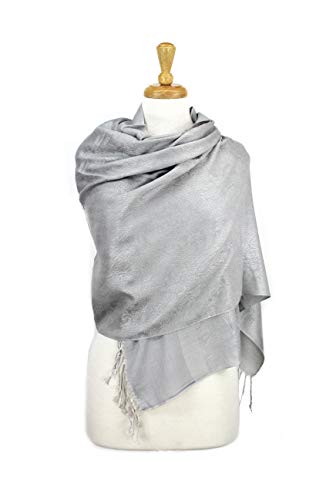Paskmlna Paisley Jacquard Pashmina Shawl Wrap Scarf Stole (Silver01883)