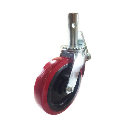 Scaffold Caster 8" x 2" Red PU Wheel Locking Brake 1-3/8" Stem 3800 lbs 4 pcs