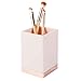 mDesign Decorative Plastic Bathroom Toothbrush and Toothpaste Stand Holder - Dental Organizer with 3 Storage Compartments for Bathroom Vanity Countertops and Medicine Cabinet - Light Pink/Rose Gold
