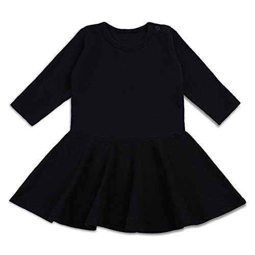 SOBOWO Baby Girl Solid Black Dress Infant Cotton Short/Long Sleeve Princess Dresses 6-24 Months (2-3Years(3Y), Black Long Sleeve)