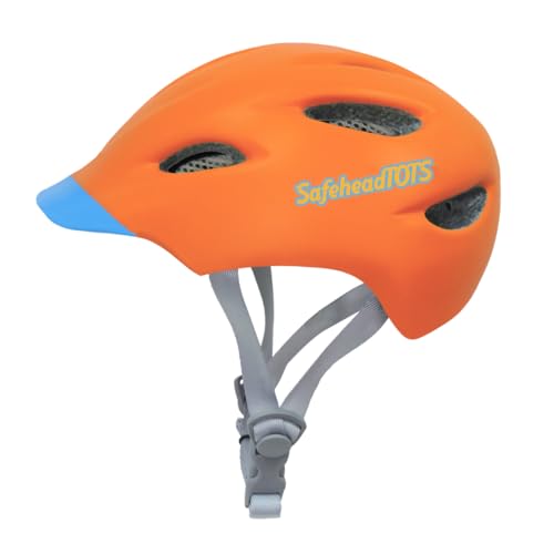 Adjustable Toddler Bike Helmet, Built in Visor with Removable Washable Inner Lining, XS Ages 2-4 Years for Boys and Girls, Perfect for Cycling, Scooters, Orange-Blue