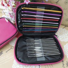 22pcs Multi-colour Aluminum Crochet Hooks Set Needles Knit Weave Craft Yarn Red