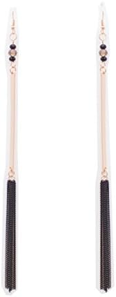 {JE0125 StyleNo1} WOMEN'S FASHIONABLE METAL BAR &amp; MULTI CHAIN TASSEL DROP EARRINGS - Designed In USA (GOLD BLACK)