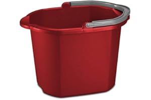 LAVOHOME 16 Quart 15L Heavy Duty Sturdy Dual Spout Rectangular Pail Bucket Organizer Household Cleaning Supplies Projects Mopping Storage Comfortable Durable Grip Pour Handle-Red (1)