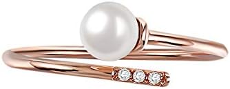 WSTJY Women's Charm Adjustable Size Rose Gold Plated Simulated White Pearls Open Rings with Sparkly Crystal