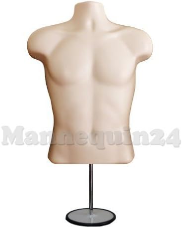 The Competitive Store Torso Male W/Metal Base Body Mannequin Form 19 To 38 Height (Waist Long) For S-M Sizes - Flesh by DisplayTown