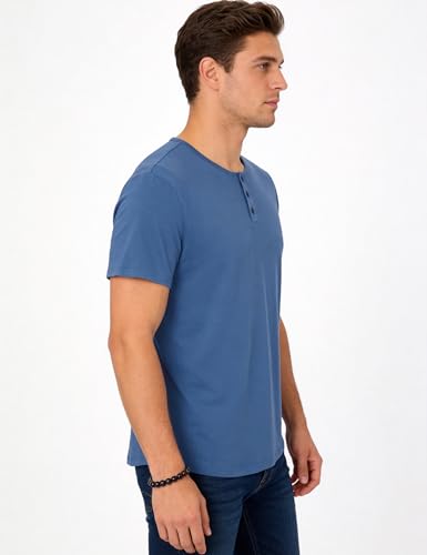 iClosam Men's Short-Sleeved Henley T-Shirt, Slim Fit Elastic Cotton, Basic Casual for Summer, Daily and Going Out with Plain Style