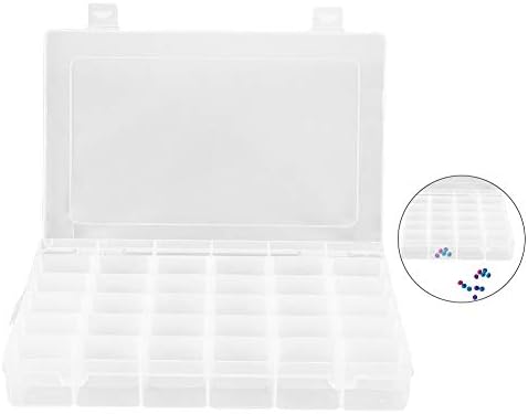 Plastic Storage Organizer, Plastic Storage Box, 36 Grids Plastic Jewelry Adjustable Box Detachable Travel Jewellery Box Jewellery Organiser Display Storage Case for Beads Rings Earrings Tool Containers(White)