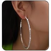 80mm Rhinestone Hoop Earrings for Women Sparkly Earrings Cubic Zirconia Circle Earring Exaggerated Prom Earring Large Rhinestones Round Hoop Earrings Silver Prom Jewelry for Party Wedding Birthday