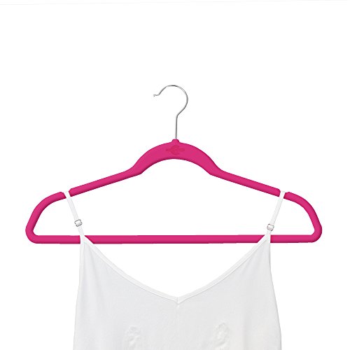 Closet Complete Premium Quality, True-Heavyweight, 80-gram, Virtually-UNBREAKABLE Velvet Hangers, Ultra-Thin, Space Saving, No Slip Hangers, Best for SUIT, Dress, Pants, Shirt, 360° Spin, CHROME Hooks, Pink Set of 50