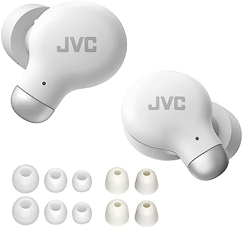 Jvc ha-z250t - fones de ouvido sem fio com bluetooth 5.3, 28 horas de bateria, certificação ipx4, peso de apenas 5,1g, cancelamento de ruído, 3 pares de silicone e 2 almofadas de espuma, branco