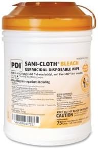 PDI Healthcare P54072 Sani-Cloth Bleach Germicidal Disposable Wipe, 6" Width, 10.5" Length (Pack of 75)