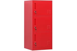 DAYTOYS 3 Door Metal Vertical Storage Locker for Kids Bedroom, Children Room, School, Office, Home,Stackable Steel Storage Cabinet for Toys, Sports Equipment,Anti-Falling Device. (3D, red)