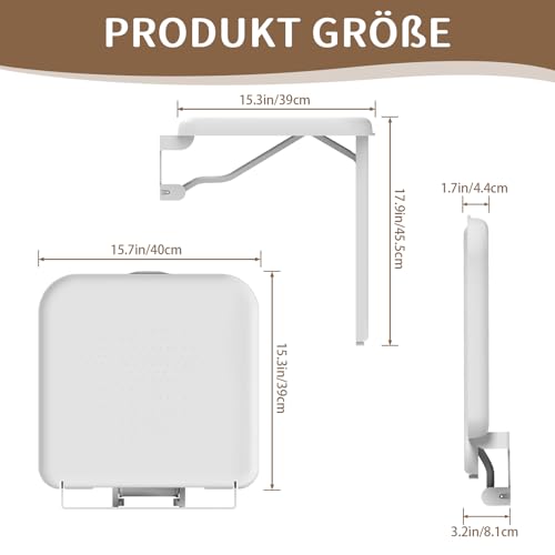 Heuffe Wall-Mounted Folding Shower Seat Fixed Foot – 200 kg Max Reach Folding Stool Adult / PMR Non-Slip Surface ABS White for Bathroom