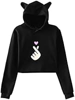 Cropped Hoodies, Libermall Womens Girls Long Sleeve Hoodies Cat Ear Solid Hooded Sweatshirt Jumper Pullover Crop Tops
