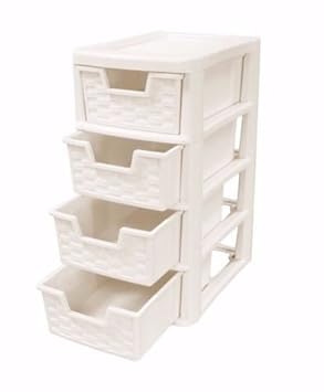 Vsl 4 Drawer Small Cream Rattan Plastic Storage Tower Amazon Co