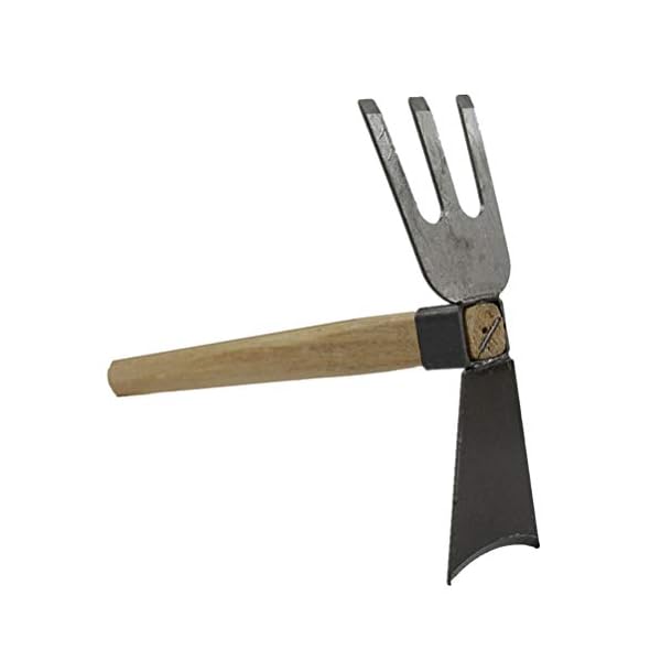 Cabilock Gartenhacke Kleinhacke Doppelkopf Hacken Stahl Spatengabel mit Holzgriff Grabegabel zum Umgraben und Auflockern…
