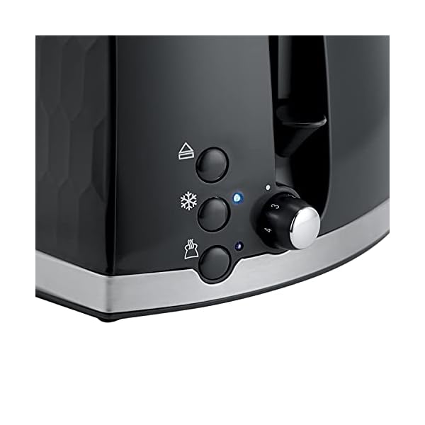 Russell Hobbs 26061 2 Slice Toaster - Contemporary Honeycomb Design with Extra Wide Slots and High Lift Feature, Black