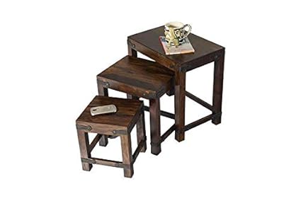 Saraf Furniture Solid Sheesham Wood Jaipur Stool Set Of 3 For