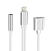 2 in 1 Lightning iphone 7 / 7 plus Adapter Charge and Headphone 3.5mm Audio Jack Splitter(Silver)