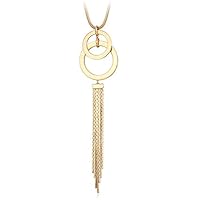 BIRSTONE Double Circular Ring Long Tassel Pendant Necklace,Gold