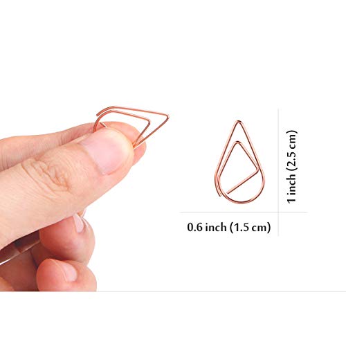 250 Pieces Rose Gold Premium Cute Paper Clips, Smooth Stainless Steel Drop-Shaped PaperClips for Office Supplies Wedding Women Girls Kids Students (1 inch / 25 mm)
