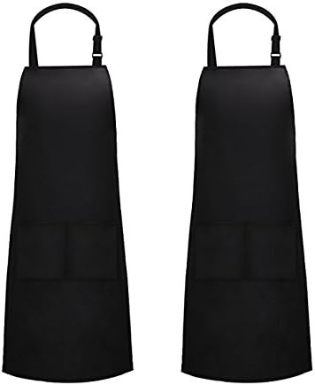 Yollo Bib Apron 2-Pack Adjustable Black Chef Apron With 2 Pockets For Men Women Home Cooking Kitchen Aprons