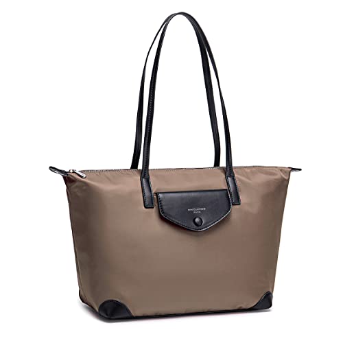 David Jones - Women's Nylon Tote Bag - Waterproof Nylon Shopper - Foldable Handbag - Shoulder Bag Large Capacity - Totalizer Shopping Bag - Travel Beach Shop Fashion, Brown Mole, Elegant