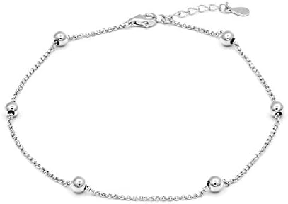 JXJL Bead Link Anklet Sterling Silver Beaded Chain Anklet Beach Foot Jewelry Adjustable