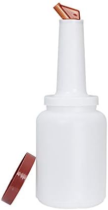 Tezzorio Store N Pour 2 Qt. Bottle with Brown Pour Spout and Cap, 64 oz Flow-N-Stow Bar Fruit Juice & Liquor Storage Containers, Professional Bartender Supplies