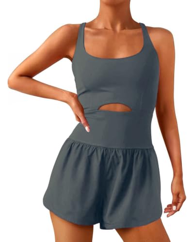 UXBQGN Women’s Workout Romper One Piece Athletic Jumpsuit with Padded Bras & Built-in Shorts Running Yoga Gym Outfit Exercise at Amazon