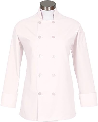 Fame Fabrics 83202 C100P Long Sleeves, 10 Buttons Chef Coat, Women's Fit, White, LG