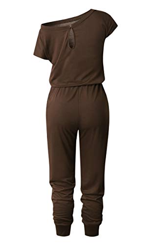 image for Angashion Women's Jumpsuits - Crewneck One Off Shoulder Short Sleeve E
