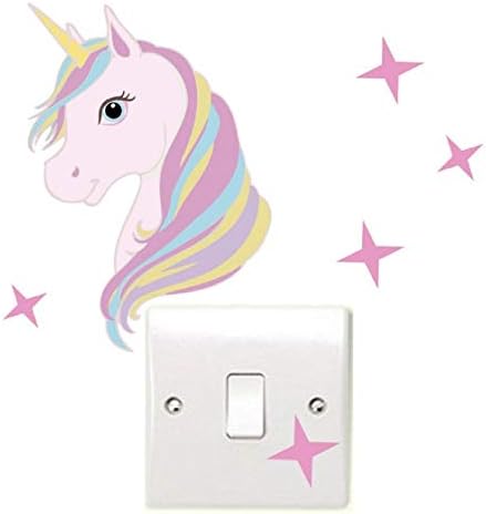 Cartoon Cute Unicorns Star Heart Wall Stickers Wallpaper DIY Vinyl Home Wall Decals Kids Living Room Bedroom Girls Room Decor (H)