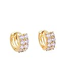 2 Pairs 18k Gold Hoop Huggie Earrings CZ 13mm Round Stud Earrings for girls Women