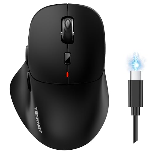TECKNET Wireless Mouse, Rechargeable Bluetooth Mouse(Tri-Mode: BT 5.0/3.0+2.4G), 4800DPI Adjustable, Ergonomic Cordless Silent Mouse for Laptop, PC, Computer, 6 Buttons, Black