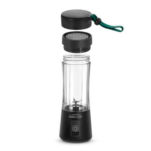 JadeCook Licuadora Portátil Mini Fusion, 45w de Potencia, Recargable Usb C, Capacidad 380ml para Smothies, Batidos, Cuchillas de Acero Inoxidable, Color Negro
