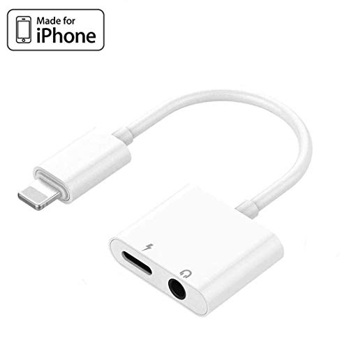 Earphone Adapter for iPhone Charging Power Adapter to 3.5mm Headphone Jack Cable 2 in 1 Dongle Splitter for Charging and Audio Compatible for iPhone XS/MAX/XR/X/8/8Plus/7/7Plus Support for All iOS