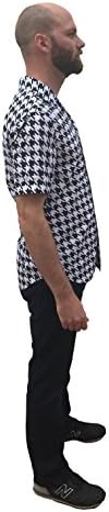 Houndstooth Black and White Men's Button Down Lounge Shirt