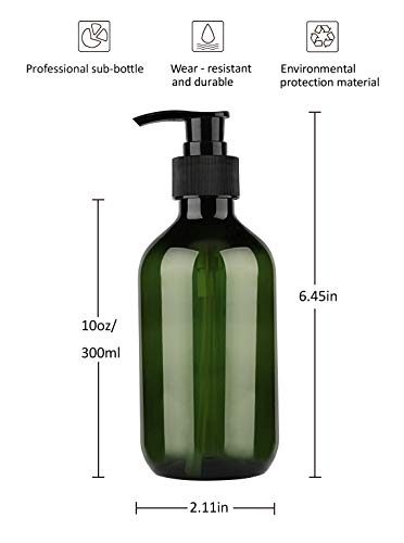 Yebeauty 300ml 10oz Empty Plastic Pump Bottles, Pump Bottle 2 Pack Pump Lotion Dispenser Empty Bottle with Pump Multipurpose for Emulsion Shampoo or Body Wash Bottle,Green