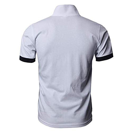 Ximandi Men's Personality Short Sleeve Shirts Casual Solid Color Pullovers Shirt White