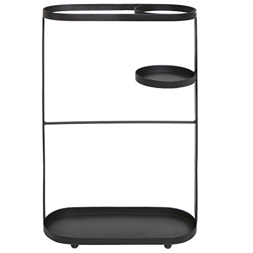 MyGift Entryway Freestanding Black Metal Long Umbrella & Short Folding Umbrella Holder Stand Rack