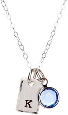By Hannah DesignSterling Silver Tiny Initial Personalized Necklace with Birthstone Crystal
