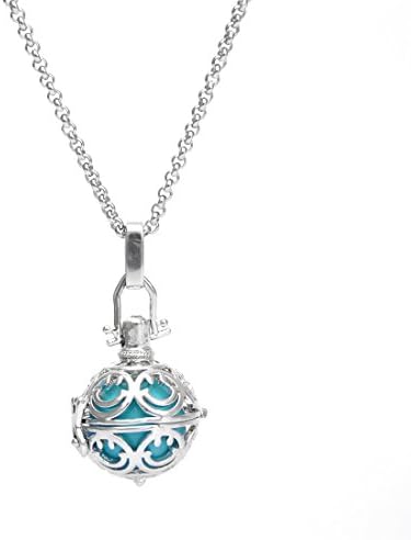 Cute Smile Face Maternity Harmony Ball Chime Pendant Mexican Bola Pregnancy Chime Necklace Jewelry 30" (Turquoise Inner Ball)